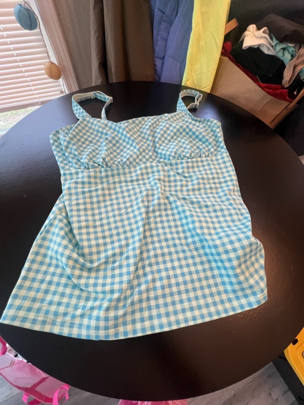 Lands' End Blue and White Gingham Tankini Top